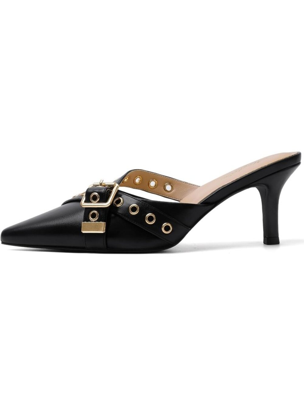 Women's Black Faux Leather Pointed Closed Toe Stiletto Dressy Pumps Heels